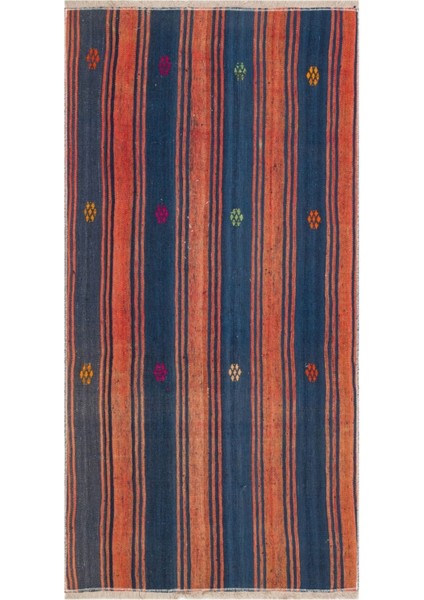 Anadolu El Dokuma Kiremit Larcivert Renk Vintage Kilim