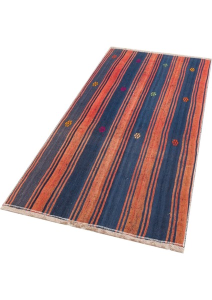 Anadolu El Dokuma Kiremit Larcivert Renk Vintage Kilim