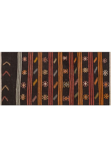 Gerçek El Dokuma Turuncu Rengi Çizgili Çiçekli Vintage Kilim fiyatları