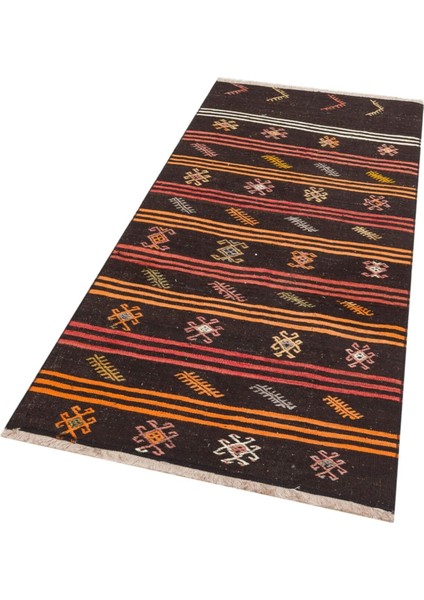 Gerçek El Dokuma Turuncu Rengi Çizgili Çiçekli Vintage Kilim modelleri