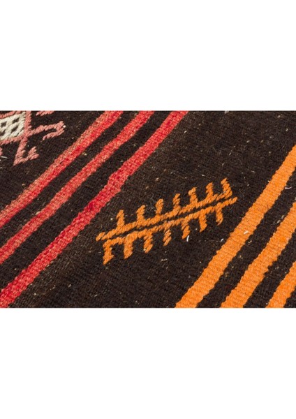 Gerçek El Dokuma Turuncu Rengi Çizgili Çiçekli Vintage Kilim fırsatları