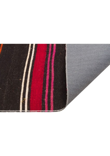 Gerçek El Dokuma Pembe Sarı Rengi Çizgili Vintage Kilim