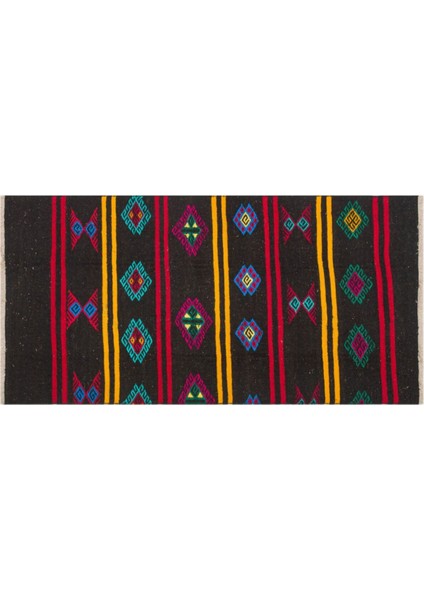 Gerçek El Dokuma Yeşil Pembe Rengi Çiçekli Vintage Kilim