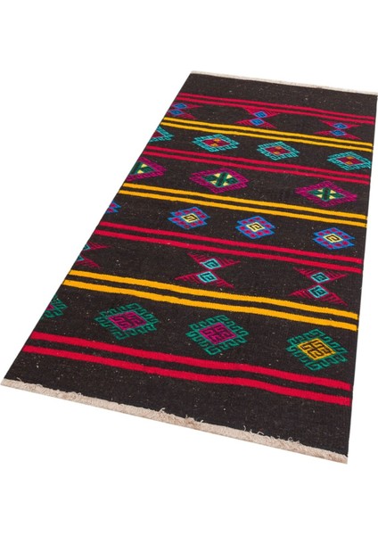 Gerçek El Dokuma Yeşil Pembe Rengi Çiçekli Vintage Kilim
