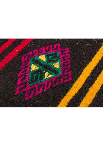 Gerçek El Dokuma Yeşil Pembe Rengi Çiçekli Vintage Kilim