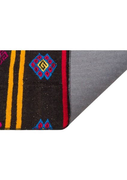 Gerçek El Dokuma Yeşil Pembe Rengi Çiçekli Vintage Kilim