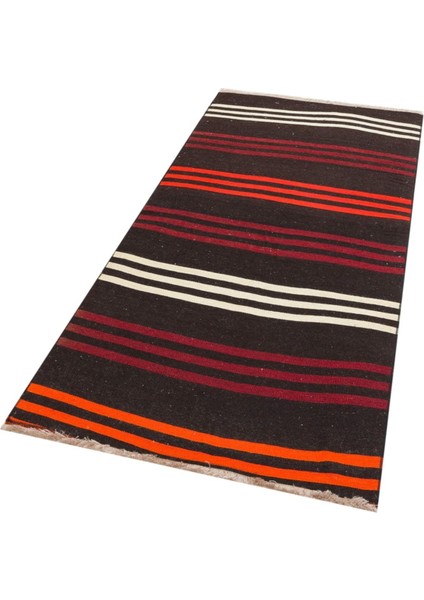 El Dokuma Doğal Beyaz Turuncu Çizgili Vintage Kilim