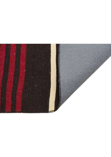 El Dokuma Doğal Beyaz Turuncu Çizgili Vintage Kilim