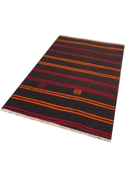 Anadolu El Dokuma Doğal Turuncu Rengi Çizgili Vintage Kilim