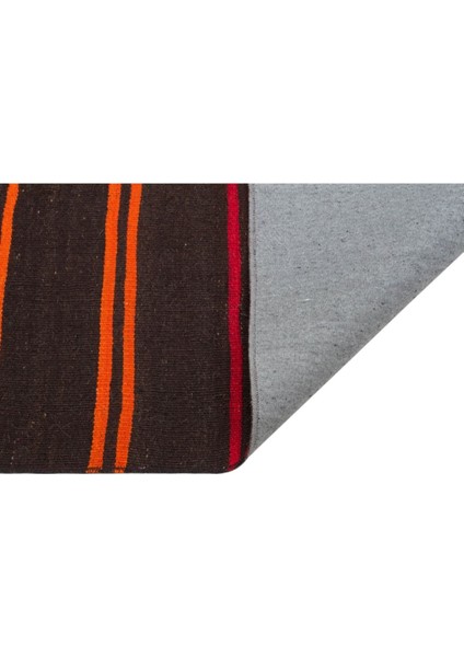 Anadolu El Dokuma Doğal Turuncu Rengi Çizgili Vintage Kilim