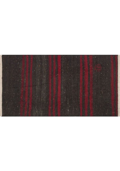 Gerçek El Dokuma Kahverengi Mürdüm Çizgili Vintage Kilim