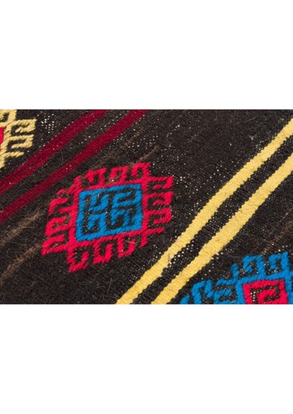 Gerçek El Dokuma Kırmızı Mavi Renk Çiçekli Vintage Kilim