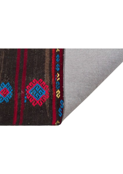 Gerçek El Dokuma Kırmızı Mavi Renk Çiçekli Vintage Kilim