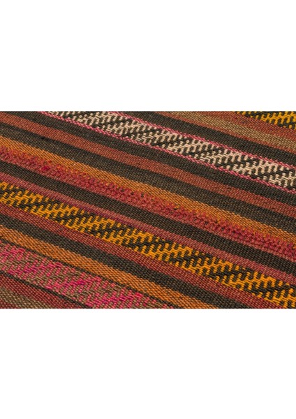 Anadolu El Dokuma Bakir Saı Çizgili Vintage Kilim