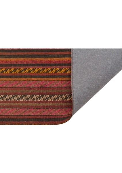 Anadolu El Dokuma Bakir Saı Çizgili Vintage Kilim