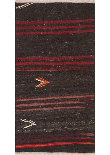 Anadolu El Dokuma Mürdüm Rengi Çizgili Vintage Kilim