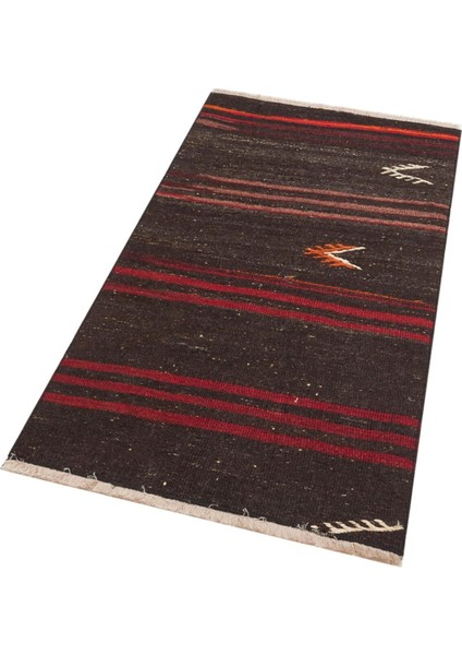 Anadolu El Dokuma Mürdüm Rengi Çizgili Vintage Kilim