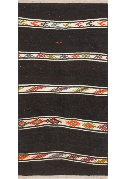 Çiçekli Desen El Dokuma Vintage Kilim