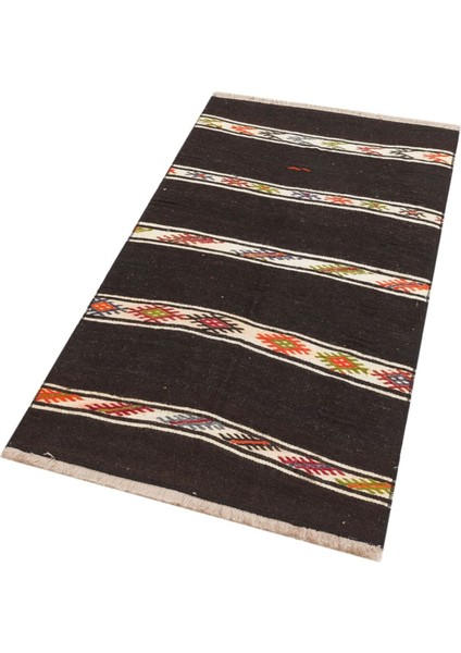 Çiçekli Desen El Dokuma Vintage Kilim