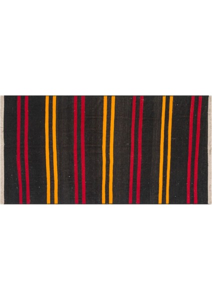 Grand Hedef Halı Gerçek El Dokuma Sarı Kırmızı Rengi Çizgili Desen Vintage Kilim