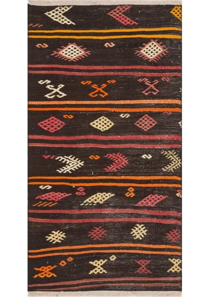 Özel Mürdüm Rengi Çiçekli Desen Vintage Kilim