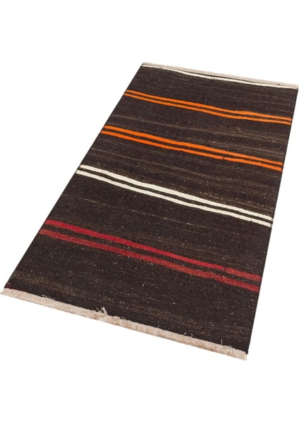 Eşsiz Anadolu El Dokuma Turuncu Renk Çizgili Vintage Kilim