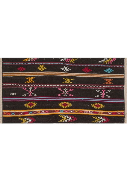 Sarı Rengi Çiçekli El Dokuma Vintage Kilim