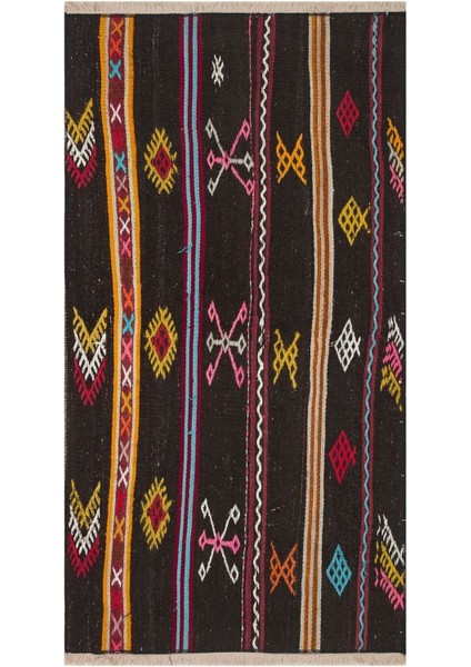 Sarı Rengi Çiçekli El Dokuma Vintage Kilim