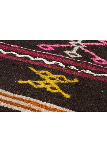 Sarı Rengi Çiçekli El Dokuma Vintage Kilim