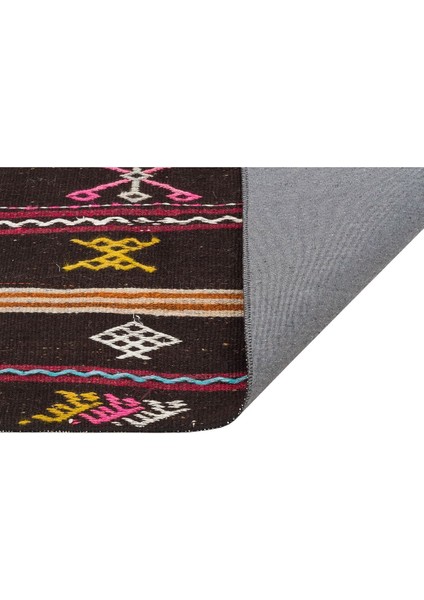 Sarı Rengi Çiçekli El Dokuma Vintage Kilim