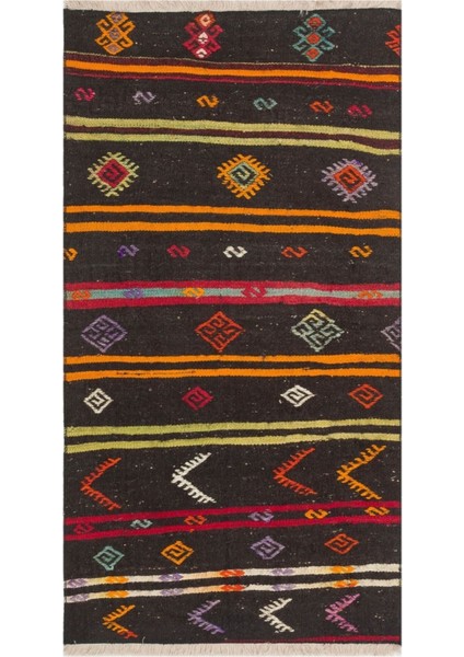 Gerçek El Dokuma Karışık Rengi Vintage Kilim