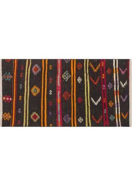 Gerçek El Dokuma Karışık Rengi Vintage Kilim