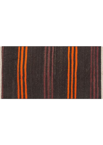 El Dokuma Turuncu Murdum Rengi Çizgili Vintage Kilim