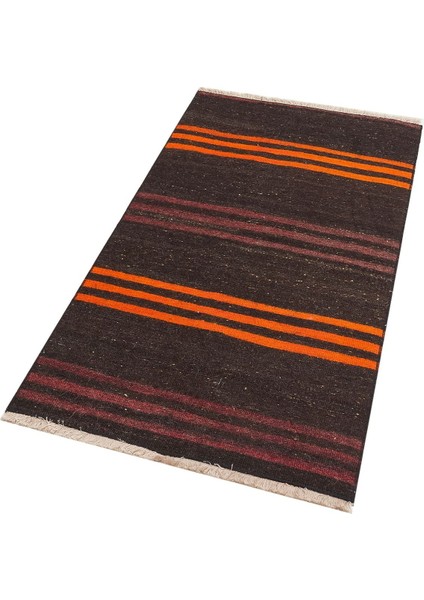 El Dokuma Turuncu Murdum Rengi Çizgili Vintage Kilim