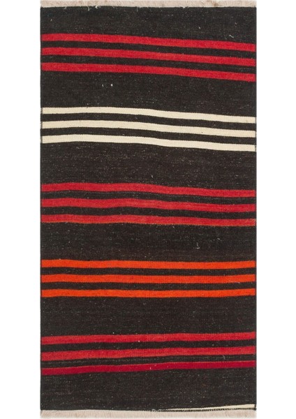 Gerçek El Dokuma Çizgili Desen Vintage Kilim