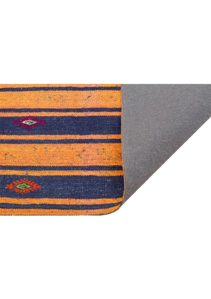 Anadolu El Dokuma Mavi Turuncu Renk Vintage Kilim