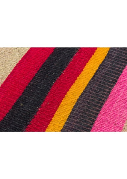 Pembe Krem Rengi Çizgili Desen Vintage Kilim