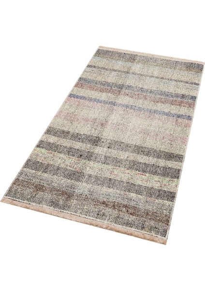 Anadolu El Dokuma Krem Rengi Çizgili Vintage Kilim