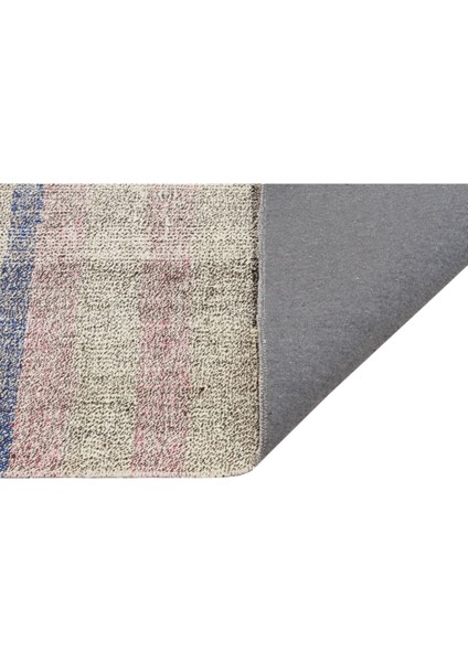 Anadolu El Dokuma Krem Rengi Çizgili Vintage Kilim