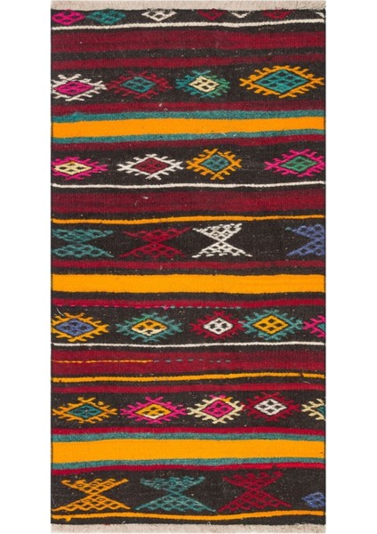 Anadolu El Dokuma Çizgili Desen Vintage Kilim