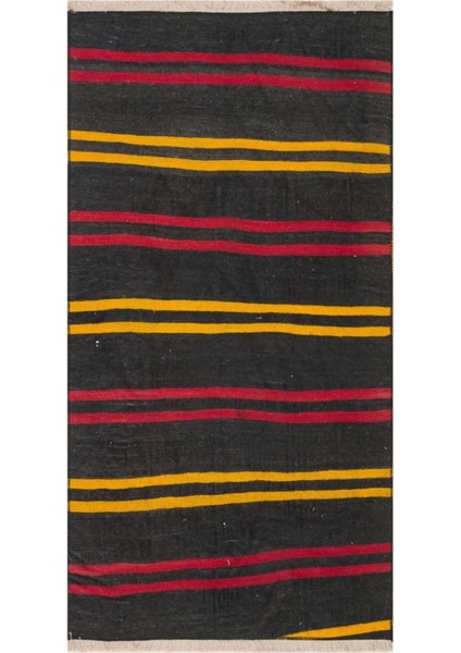 Gerçek El Dokuma Çizgili Desen Vintage Kilim