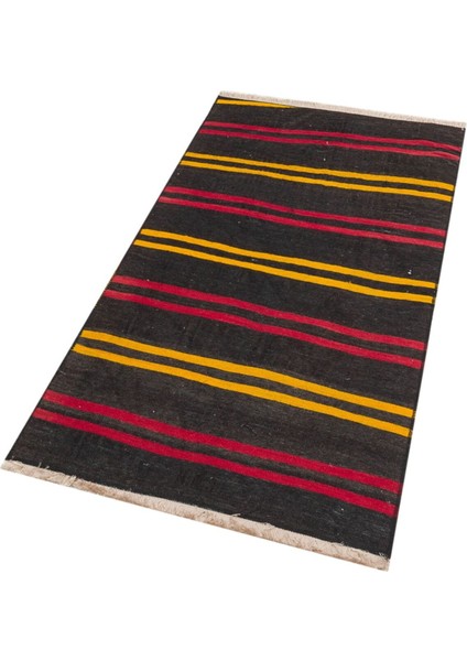 Gerçek El Dokuma Çizgili Desen Vintage Kilim