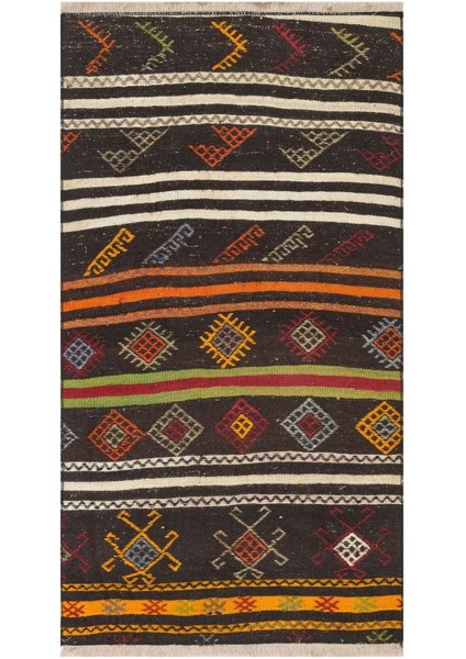 Anadolu El Dokuma Çok Renkli Çizgili Desen Vintage Kilim fiyatları