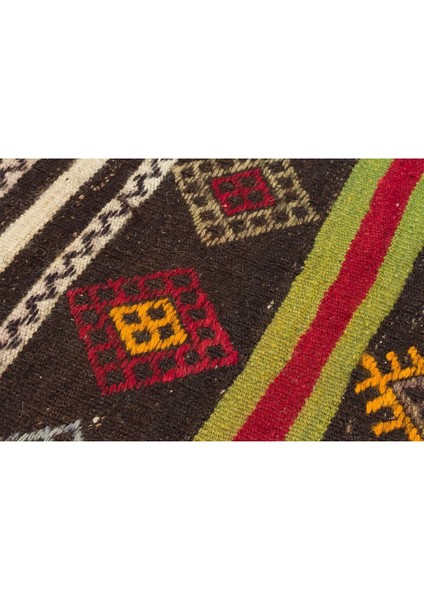 Anadolu El Dokuma Çok Renkli Çizgili Desen Vintage Kilim fırsatları
