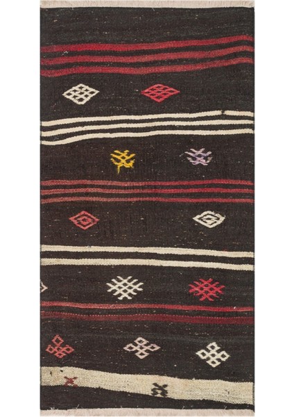 Gerçek El Dokuma Karışık Renk Vintage Kilim