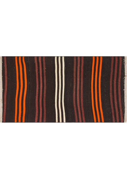 Anadolu El Dokuma Turncu Murdum Renk Çizgili Vintage Kilim