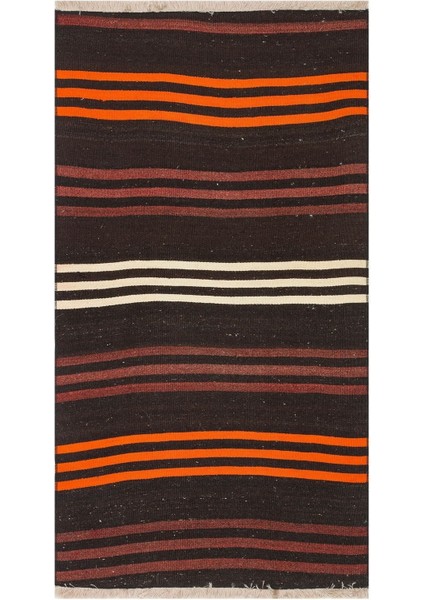 Anadolu El Dokuma Turncu Murdum Renk Çizgili Vintage Kilim