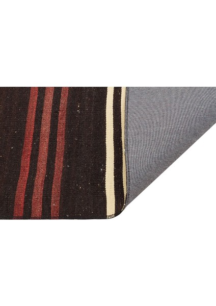 Anadolu El Dokuma Turncu Murdum Renk Çizgili Vintage Kilim