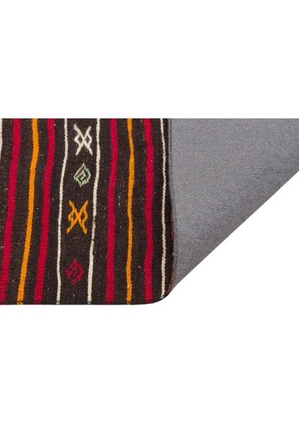 Anadolu El Dokuma Siyah Sarı Renk Çizgili Vintage Kilim