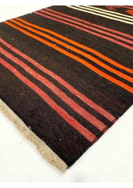 Anadolu El Dokuma Kırmızı Çizgili Siyah Renk Eskitme Kilim modelleri